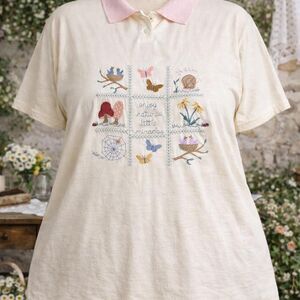 Vintage Valorie’s Folk Art Applique Tee Cottagecore Nature Graphic Shirt XL